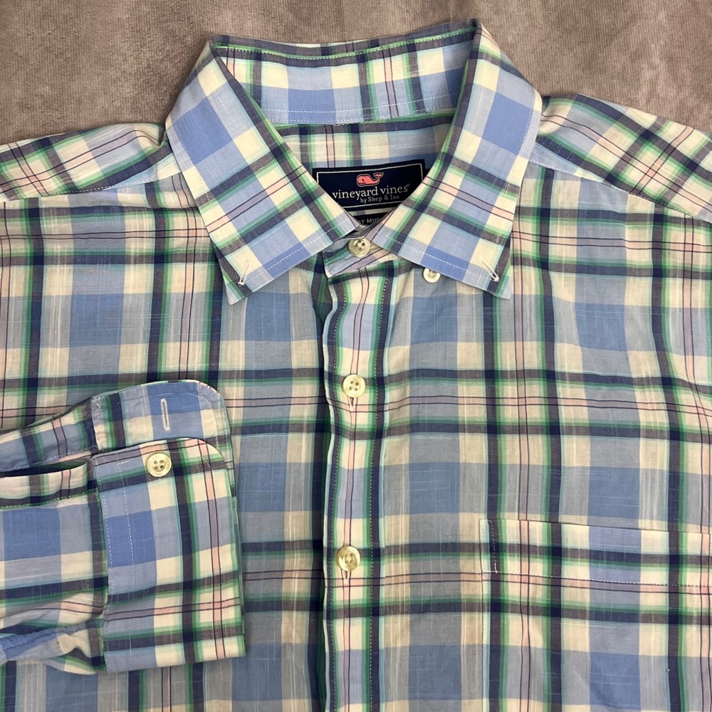 Vineyard Vines Murray Shirt Mens Large Blue Plaid Excellent Classic Fit Cotton